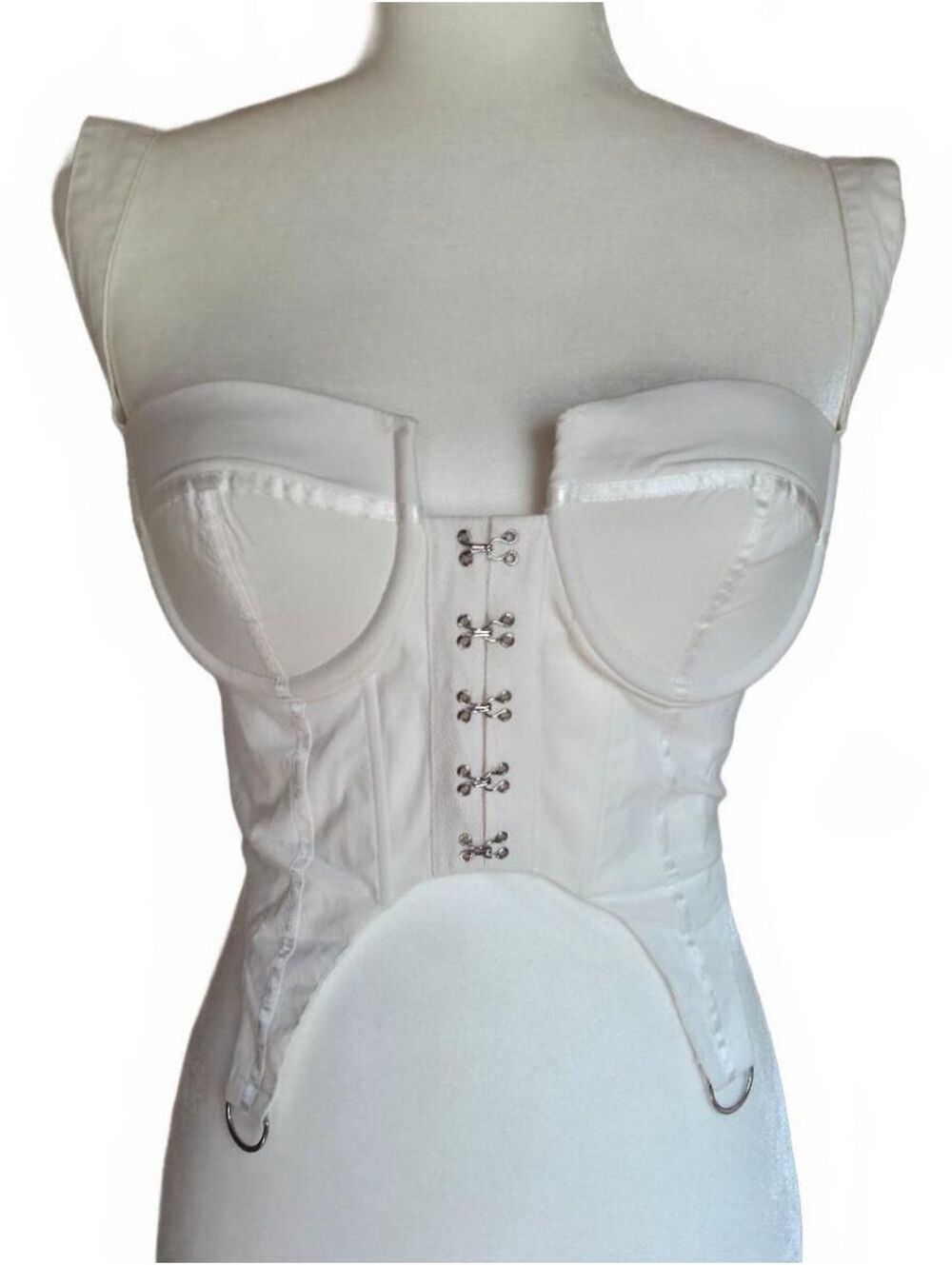 White Corset Top Coquette Ren Fair Hook Eye Bustier Garter D-Ring Crop Small